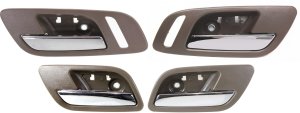 Interior Door Handle Pair/Set of 4 for 2007-2014 Sierra/Silverado, Front and Rear, Right (Passenger) and Left (Driver), Brown Bezel, Chrome Lever, Chevrolet/GMC Replacement