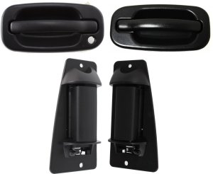 Exterior Door Handle Pair/Set of 4 for 1999-2007 Cadillac Sierra/Silverado, Front and Rear, Right (Passenger) and Left (Driver), Textured Black Replacement
