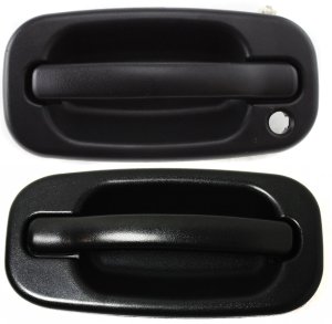 Front Exterior Door Handle Pair/Set for Cadillac Sierra/Silverado, 1999-2007, Right (Passenger) without Keyhole, Left (Driver) with Keyhole, Textured Black, Includes 2007 Classic, Replacement