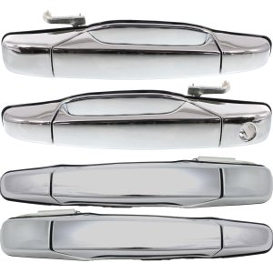 Exterior Door Handle Pair/Set for Chevrolet Silverado/Sierra 1500 2007-2013, 2500 HD/3500 HD 2007-2014, Front Left (Driver) with Key Hole, Front Right (Passenger) or Rear Right (Passenger) and Left (Driver) without Key Hole, Chrome, Excludes 2007 Classic - Replacement