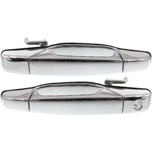Front Exterior Door Handle Pair/Set for Chevrolet Silverado/Sierra 1500 (2007-2013), 2500 HD/3500 HD (2007-2014), Right (Passenger) w/o Key Hole, Left (Driver) w/ Key Hole, Chrome, Excludes 2007 Classic, Replacement