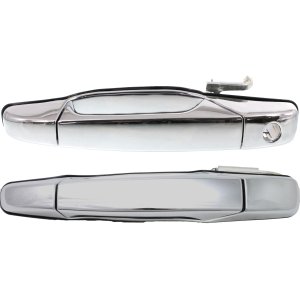 Front and Rear Door Handle Set for 2007-2014 Cadillac Silverado 1500/2500 HD/3500 HD, Left (Driver), Chrome, Front with Key Hole, Rear without Key Hole, Excludes 2007 Classic, Replacement
