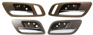 Interior Door Handle Pair/Set for Chevrolet Sierra/Silverado 2007-2014, Pair/Set of 4, Front and Rear, Right (Passenger) and Left (Driver), Brown Bezel, Chrome Lever Replacement