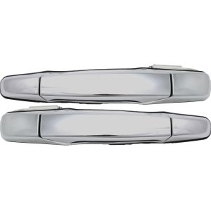 Chrome Rear Exterior Door Handle Pair/Set for Chevrolet Silverado 1500 (2007-2013)/2500 HD/3500 HD (2007-2014), Right (Passenger) and Left (Driver), Without Key Hole, Excludes 2007 Classic, Replacement