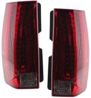 Tail Light Assembly Pair/Set for Cadillac Escalade ESV Base Model 2008-2014, Right (Passenger) and Left (Driver), LED, Red and Clear Lens, Replacement