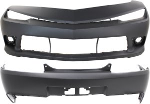 Front and Rear Bumper Cover Set for 2014-2015 Chevrolet Camaro, Primed (Ready to Paint), Fits SS Model, Convertible/Coupe, Replacement