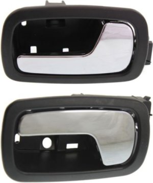Front Interior Door Handle Pair/Set for Chevrolet Cobalt (2005-2010), Pontiac G5 (2007-2009), Right (Passenger), Left (Driver), Chrome Lever with Black Bezel Replacement
