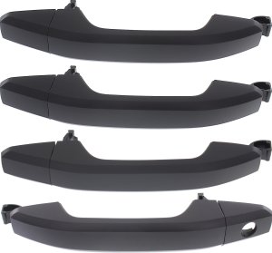 Front and Rear Exterior Door Handle Pair/Set for Chevrolet Silverado/Sierra (2014-2022)/Suburban (2015-2020), Right (Passenger) and Left (Driver), Primed (Ready to Paint) Black, Handle+Cover Replacement