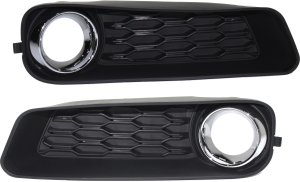 Front Fog Light Molding Pair/Set for 2011-2014 Dodge Avenger, Textured Black with Chrome Ring, Right (Passenger) and Left (Driver) Replacement