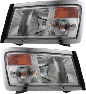 Headlight Assembly Pair/Set for 2008-2011 Dodge Dakota with Right (Passenger) and Left (Driver) Halogen Lights, Black Interior, Replacement