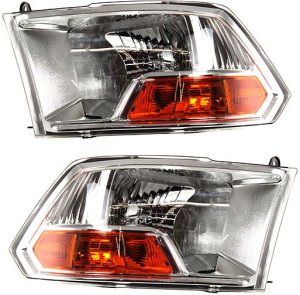 Headlight Assembly Pair/Set for Dodge RAM Full Size P/U 2009-2018, Right (Passenger) and Left (Driver), Halogen, without Quad Lights, Code LMA Replacement