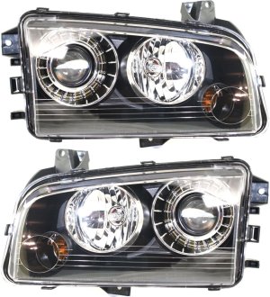 Headlight Lens and Housing Pair/Set for 2008-2010 Charger, Right (Passenger) and Left (Driver) Sides, Xenon, without HID Pair/Set - Replacement