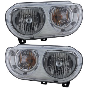 Headlight Assembly Pair/Set for 2009-2014 Dodge Challenger, Right (Passenger) and Left (Driver), Halogen Replacement