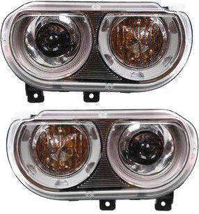 Headlight Lens and Housing Pair/Set for 2008-2014 Dodge Challenger, Right (Passenger) and Left (Driver), Xenon, without HID Pair/Set, Replacement