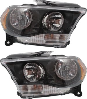 Pair/Set - Headlight Assembly for Dodge Durango 2011-2013, Halogen, Right (Passenger) and Left (Driver), Black Interior, Replacement