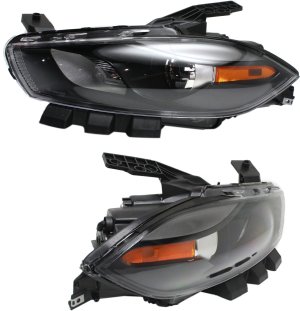 Headlight Replacement for Dodge Dart 2013-2016, Left (Driver) and Right (Passenger) Side, Lens and Housing, Xenon, without HID Pair/Set, Black Interior