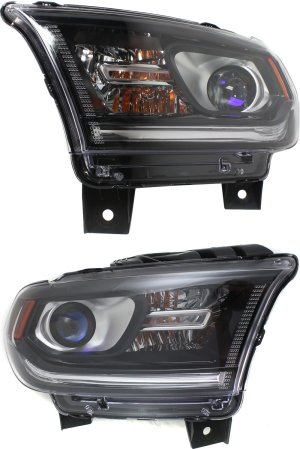 Pair/Set - Headlight Assembly for Dodge Durango 2014-2017, Right (Passenger) and Left (Driver), Halogen, Without LED Daytime Running Light, Replacement
