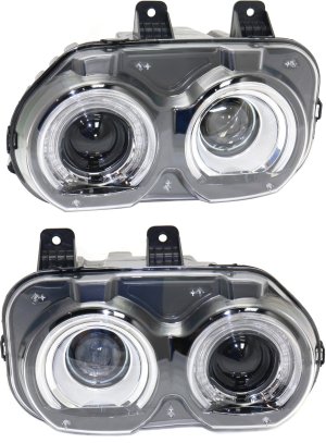 Headlight Assembly Pair/Set for 2015-2023 Dodge Challenger, Right (Passenger) and Left (Driver), Halogen, without Air Ducts, Replacement