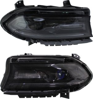 Headlight Assembly Pair/Set for Dodge Charger 2015-2016, Right (Passenger) and Left (Driver), Halogen with LED Daytime Running Light, fits LHD/RHD Optics, Replacement