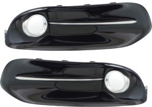 Front Fog Light Molding Pair/Set for Dodge Dart 2013-2016, Right (Passenger) and Left (Driver), Chrome, Black with Chrome Trim - Replacement