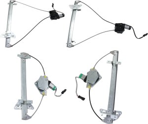 Front and Rear Window Regulator Pair/Set for 2000-2004 Dakota Quad Cab, 2001-2003 Durango, Right (Passenger) and Left (Driver), Power, with Motor, Replacement