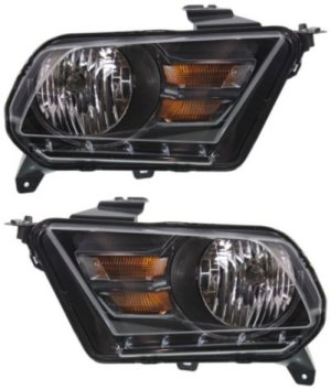 Headlight Assembly Pair/Set for Ford Mustang GT/Boss 302 Model, 2010-2014, Right (Passenger) and Left (Driver), Halogen, Replacement