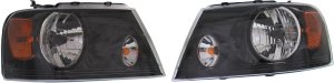 Headlight Assembly Pair/Set for Ford F-150 2006-2008, Blacked Out Halogen Right (Passenger) and Left (Driver) Lights, Harley Davidson Model, Replacement