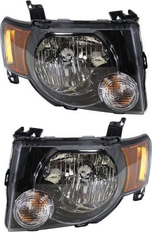 Headlight Assembly Pair/Set for Ford Escape 2009-2012, Right (Passenger) and Left (Driver), Halogen, Dark Interior, with Sport Appearance Package, From 12-2-2008, XLT Model Replacement