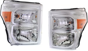 Headlight Assembly Pair/Set for Ford F-Series Super Duty 2011-2016, Right (Passenger) and Left (Driver), Halogen Replacement - fits F-250, F-350, F-450, F-550 models.