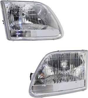 Pair/Set - Headlight Assembly for 2001-2003 Ford F-150 & 2004 F-150 Heritage, Right (Passenger) and Left (Driver), Halogen, 2001-2004 Style, Replacement