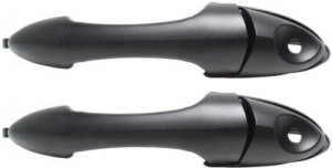Front Door Handle Pair/Set for Ford Focus 2000-2007, Right (Passenger) and Left (Driver), Outside, Smooth Black with Keyhole, Cap, Cover, Pad, Handle - Replacement