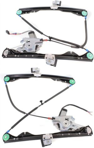 Front Window Regulator Pair/Set for Ford Focus 2000-2007, Right (Passenger) and Left (Driver), Power, Motor, 3-Door Hatchback, Replacement