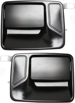 Rear Door Handle Pair/Set for Ford F-Series Super Duty 1999-2016 and Excursion 2000-2005, Right (Passenger) and Left (Driver), Outside, Smooth Black, Without Hole, Replacement