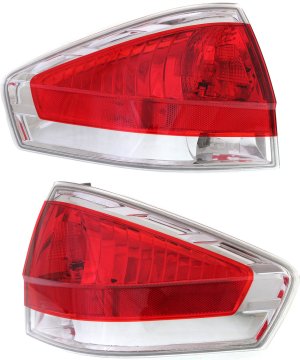 Tail Light Assembly Pair/Set for 2009-2011 Ford Focus Sedan with Chrome Insert, Right (Passenger) and Left (Driver), Replacement