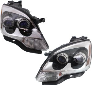 Headlight Assembly Pair/Set for 2007-2009 GMC Acadia with Right (Passenger) and Left (Driver) Halogen, 1st Design, Blue Projector Lens Replacement