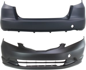 Front and Rear Bumper Cover Set for Honda Fit Base/DX/LX Models 2009-2014, Primed (Ready to Paint), Replacement