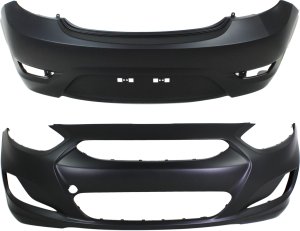 Front and Rear Bumper Cover Set for Hyundai Accent 2012-2014, Primed (Ready to Paint), Hatchback, Replacement