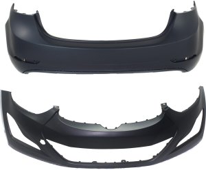 Front and Rear Bumper Cover Set for Hyundai Elantra Sedan, Korea Built, 2014-2016, Primed (Ready to Paint), Replacement