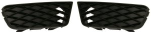 Front Fog Light Cover Pair/Set for 2009-2011 Honda Civic Sedan, Right (Passenger) and Left (Driver), Outer, Lower, Black, with Fog Light Hole, Replacement