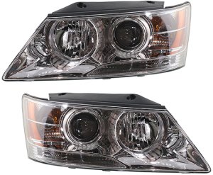 Headlight Assembly for 2009-2010 Hyundai Sonata, Right (Passenger) and Left (Driver) Side, Halogen, Replacement Pair/Set 