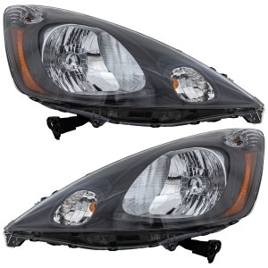 Headlight Assembly Pair/Set for 2009-2014 FIT Models, Right (Passenger) & Left (Driver) Side, Halogen, Dark Gray Interior, Suitable for Base/DX/LX, Replacement