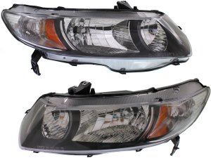 Headlight Pair/Set for Honda Civic 2010-2011 Coupe, Right (Passenger) and Left (Driver), Lens and Housing, Halogen Replacement