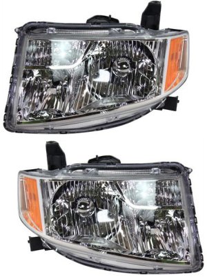 Headlight Pair/Set for Honda Element 2009-2011, Right (Passenger) and Left (Driver), Lens and Housing, Halogen Replacement