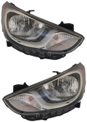 Headlight Assembly Pair/Set for Hyundai Accent 2012-2014, Right (Passenger) and Left (Driver), Halogen, w/ Standard Headlights, Replacement