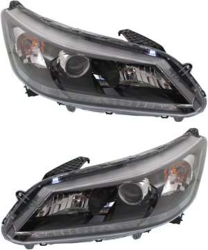 Headlight Assembly for Honda Accord 2013-2015 4 Cylinder EX/EX-L/LX/Sport Sedan Models, Halogen, Right (Passenger) and Left (Driver) Replacement Pair/Set