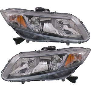 Headlight Assembly Pair/Set for 2013-2015 Honda Civic Coupe/Sedan, Right (Passenger) and Left (Driver) Halogen Light, Replacement