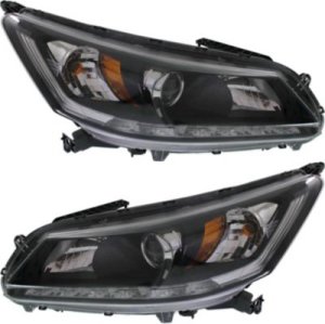 Headlight Assembly for 2013-2015 Honda Accord Sedan, 6 Cyl, EX-L/Touring Models, Right (Passenger) and Left (Driver) Halogen Lights, Replacement Pair/Set