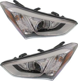 Headlight Assembly Pair/Set for Hyundai Santa Fe Sport 2013-2016, Right (Passenger) and Left (Driver), Halogen, Replacement