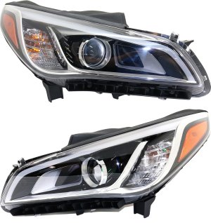 Headlight Assembly Pair/Set for 2015-2017 Hyundai Sonata, HID/Xenon with HID bulb and Ballast, Right (Passenger) and Left (Driver), Sedan, Replacement