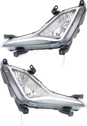 Front Fog Light Assembly Pair/Set for Hyundai Elantra Sedan, Right (Passenger) and Left (Driver), fits 2014-2016 - Replacement
